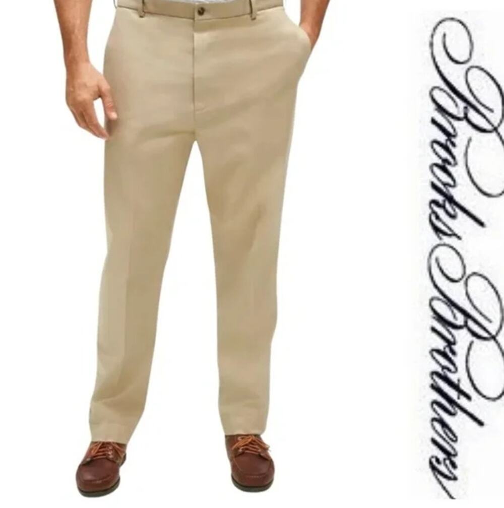 Brooks Brothers Hudson Fit Advantage Chino Men's 38x30 Tan Flat Front Khaki